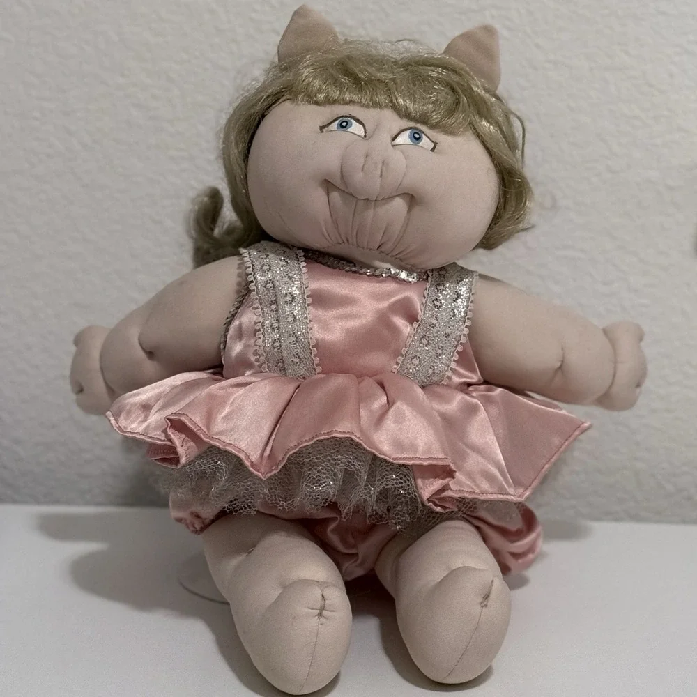 Handmade Cabbage Patch Doll Pink Tulle Dress Lace Sequin Muppets With Stand